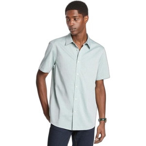 Michael Kors Men’s Printed Short Sleeve Woven Shirt(Textured Dobby/Jewel Green/Classic Fit)