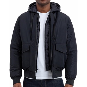 Michael Kors Men’s Puffer Bomber Jacket for Men With Insulating Vest-style Bib, Extra Warm Bomber for Cold Weather(Black)