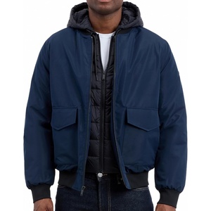 Michael Kors Men’s Puffer Bomber Jacket for Men With Insulating Vest-style Bib, Extra Warm Bomber for Cold Weather(Midnight)