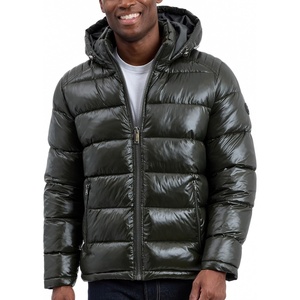 Michael Kors Men’s Shine Hooded Puffer Jacket, Heavy Winter Jackets for Men, Water Resistant(Army)