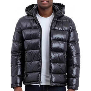 Michael Kors Men’s Shine Hooded Puffer Jacket, Heavy Winter Jackets for Men, Water Resistant(Black)