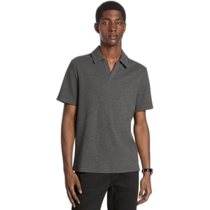 Michael Kors Men’s Short Sleeve Ribbed Johnny Collar Polo(Charcoal Melange)