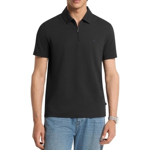 Michael Kors Men’s Sleek Pique Short Sleeve Zip Polo(Black)
