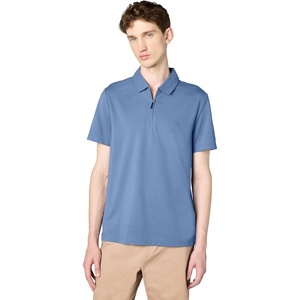 Michael Kors Men’s Sleek Pique Short Sleeve Zip Polo(Dark Chambray)