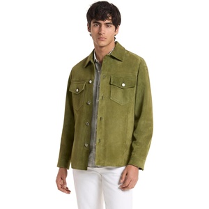 Michael Kors Men’s Suede Curve Hem Shirt Jacket(Evergreen)
