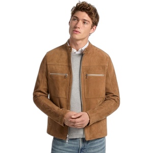 Michael Kors Men’s Suede Double Zip Pocket Racer Jacket(Dark Camel)