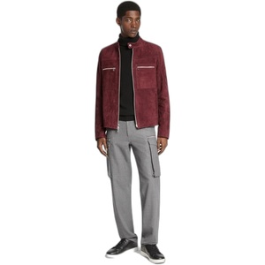 Michael Kors Men’s Suede Double Zip Pocket Racer Jacket(Oxblood)