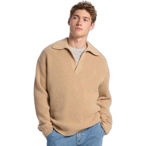 Michael Kors Men’s Textured Johnny Collar Sweater(Dark Camel Melange)