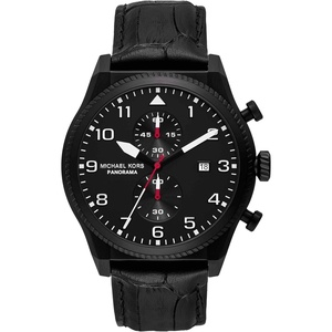 Michael Kors Panorama Men’s Watch, Stainless Steel Watch for Men with Steel or Leather Band(Black Band)