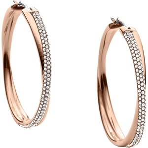 Michael Kors Rose Gold Hoop Earrings for Women; Huggie Earrings for Women; Stainless Steel Earrings; Jewelry for Women(Rose Gold/Pavé Crystals)