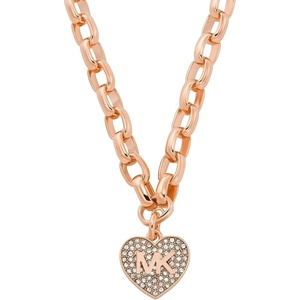 Michael Kors Rose Gold-Tone Necklace for Women; Necklaces for Women; Jewelry for Women(Crystal Heart Logo Pendant)
