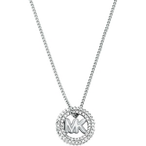 Michael Kors Silver-Tone Necklace for Women; Necklaces for Women; Jewelry for Women(MK Logo Pendant)