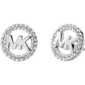 Michael Kors Silver-Tone Stud Earrings or Drop Earrings for Women; Stainless Steel Earrings; Jewelry for Women(Silver Crystal MK Logo)