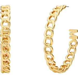 Michael Kors Stainless Steel MK Logo Hoop Earrings for Women(Gold Chain Link)