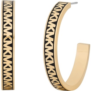 Michael Kors Stainless Steel MK Logo Hoop Earrings for Women(Gold/Black Logo)