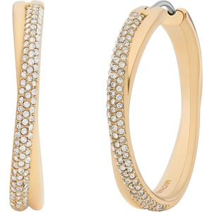 Michael Kors Stainless Steel MK Logo Hoop Earrings for Women(Gold/Pavé Crystals)