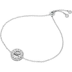 Michael Kors Women’s Rhodium-Plated Sterling Silver Pavé Logo Slider Bracelet (Model: MKC1828040)