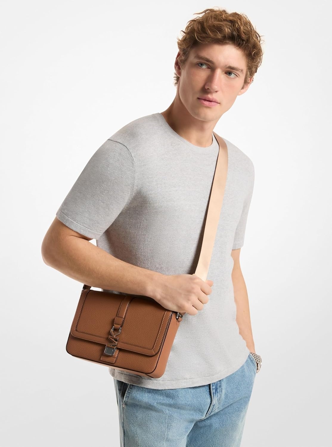 image:imageMichael Kors Ezra Mini Pebbled Leather Crossbody BagSilvertone HardwareLeatherLuggage