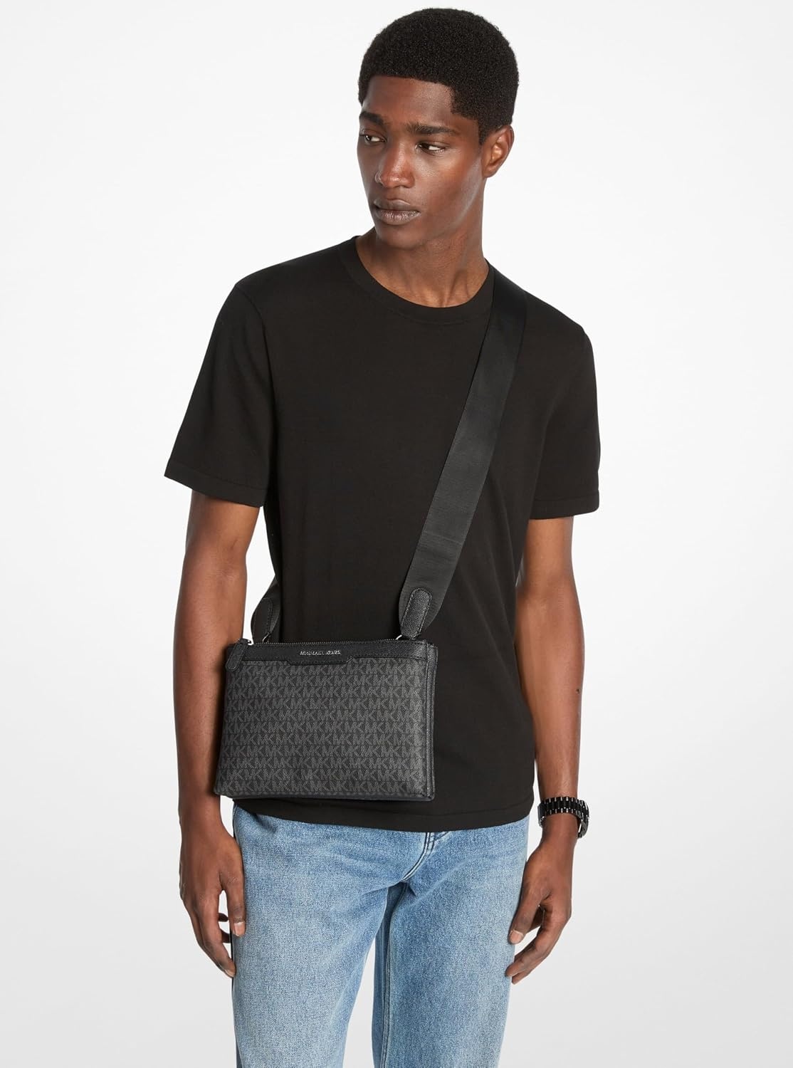 image:imageMichael Kors Hudson Accordion Crossbody BagLight Gunmetal HardwareBlack Signature