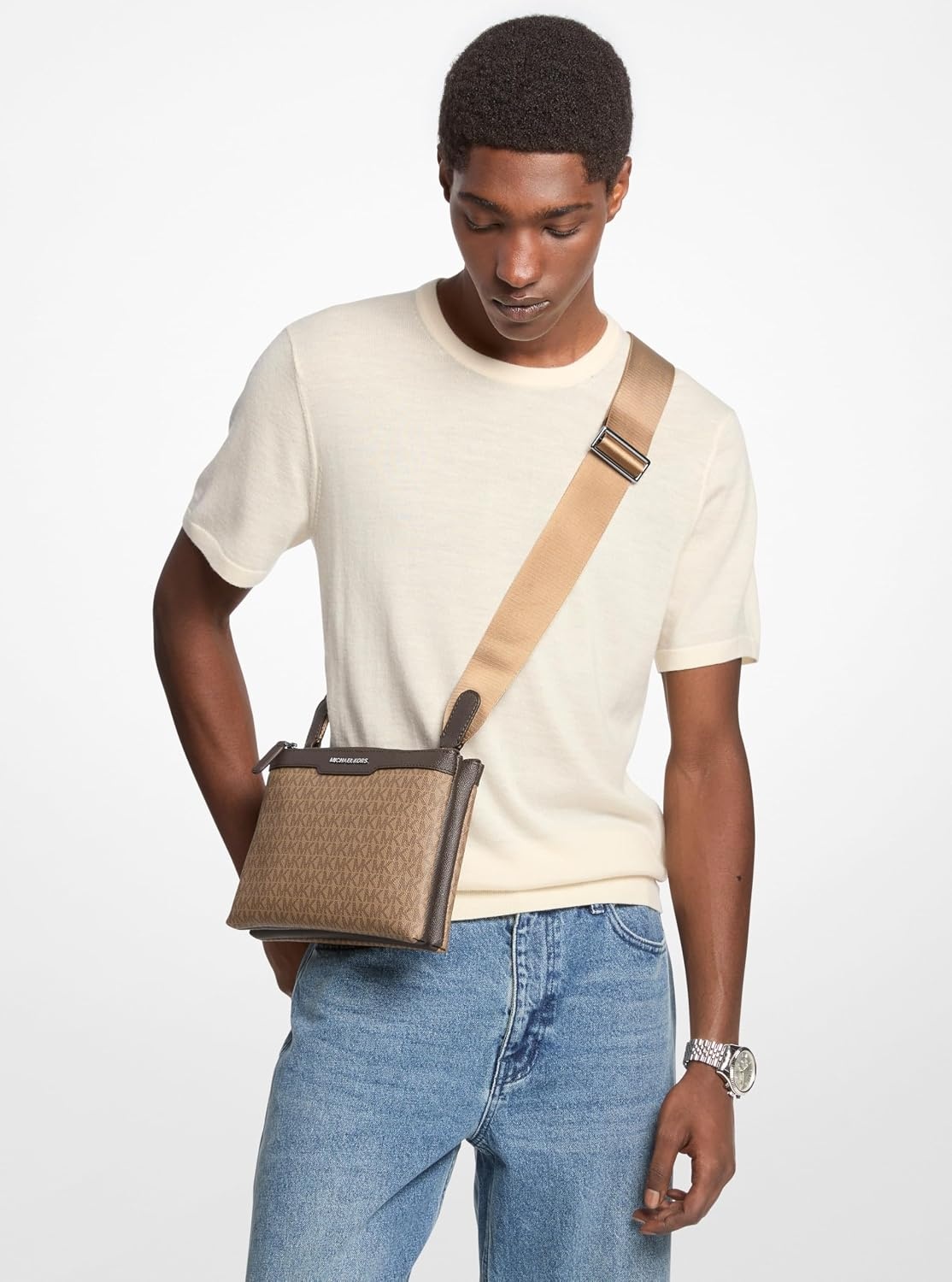 image:imageMichael Kors Hudson Accordion Crossbody BagLight Gunmetal HardwareHusk Signature