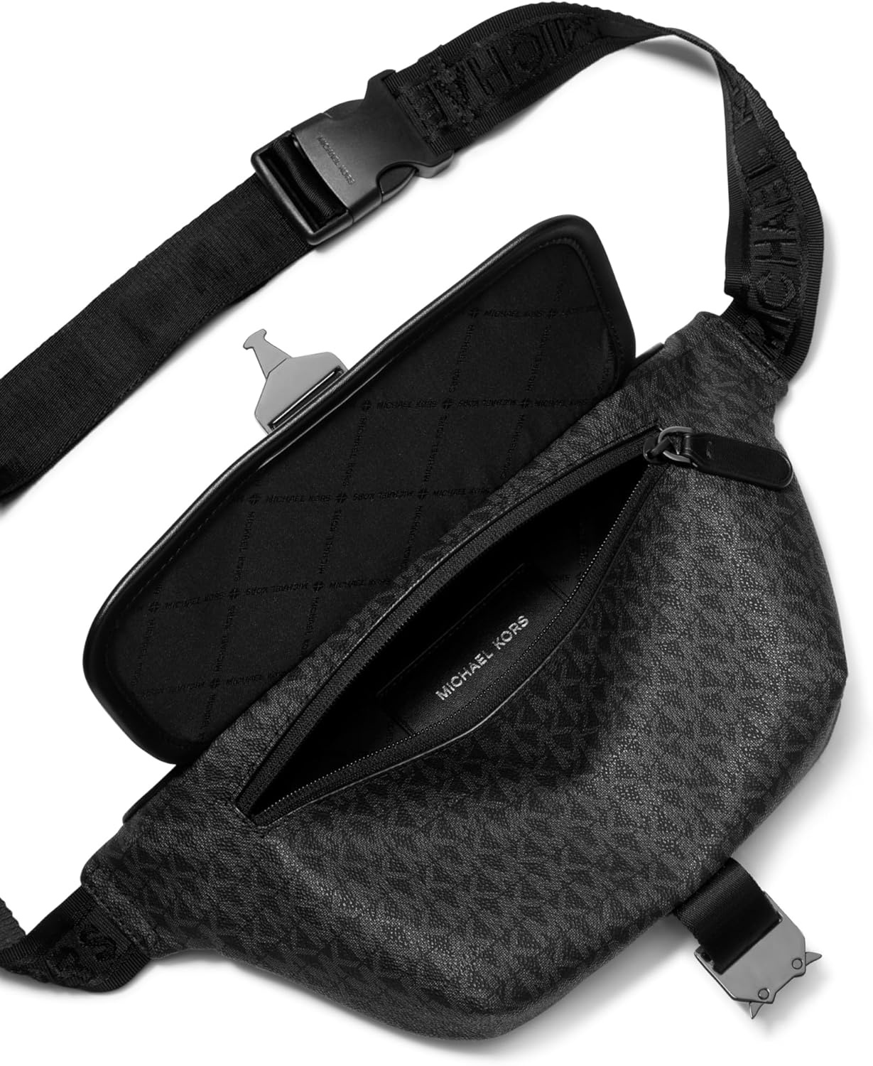 image:imageMichael Kors Hudson Aviator Belt Bag Light Gunmetal HardwareBlack SignatureLight Gunmetal HardwareBlack Signature