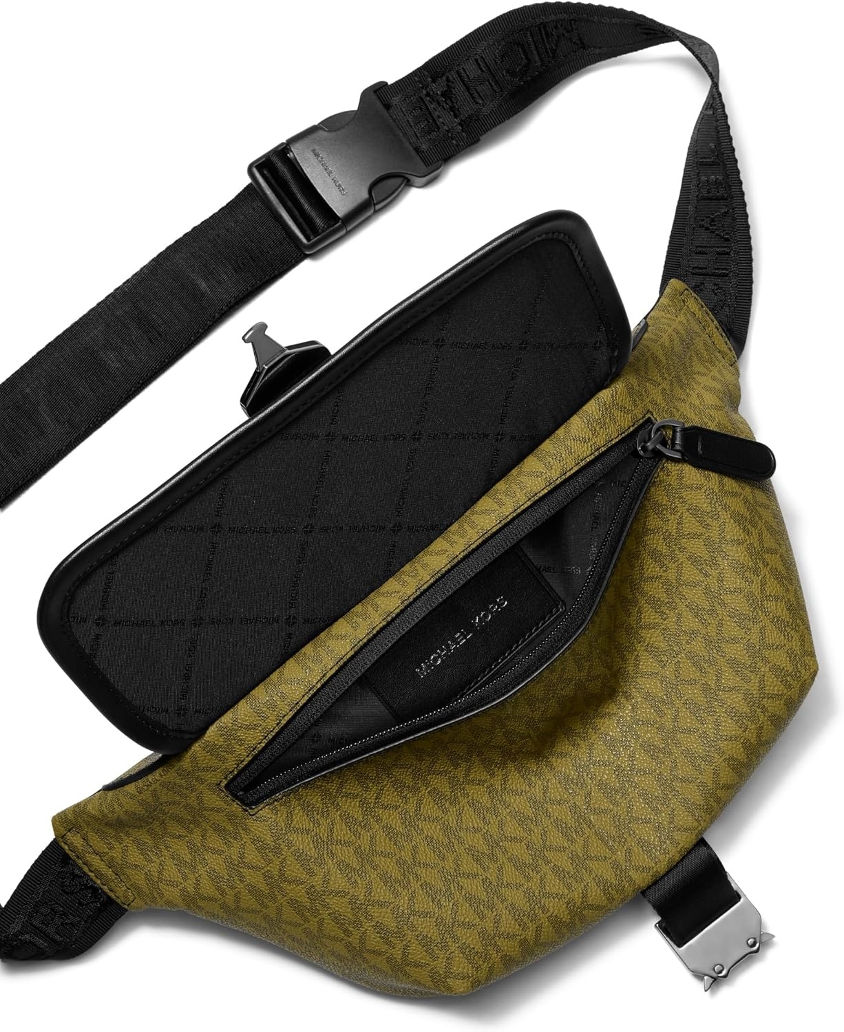 image:imageMichael Kors Hudson Aviator Belt Bag Light Gunmetal HardwareBlack SignatureLight Gunmetal HardwarePistachio Signature