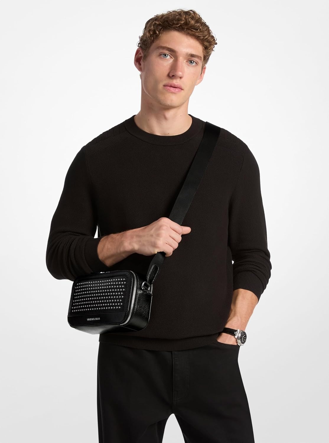 image:imageMichael Kors Hudson Double Zip Long Crossbody Bag SilverTone HardwareBlack