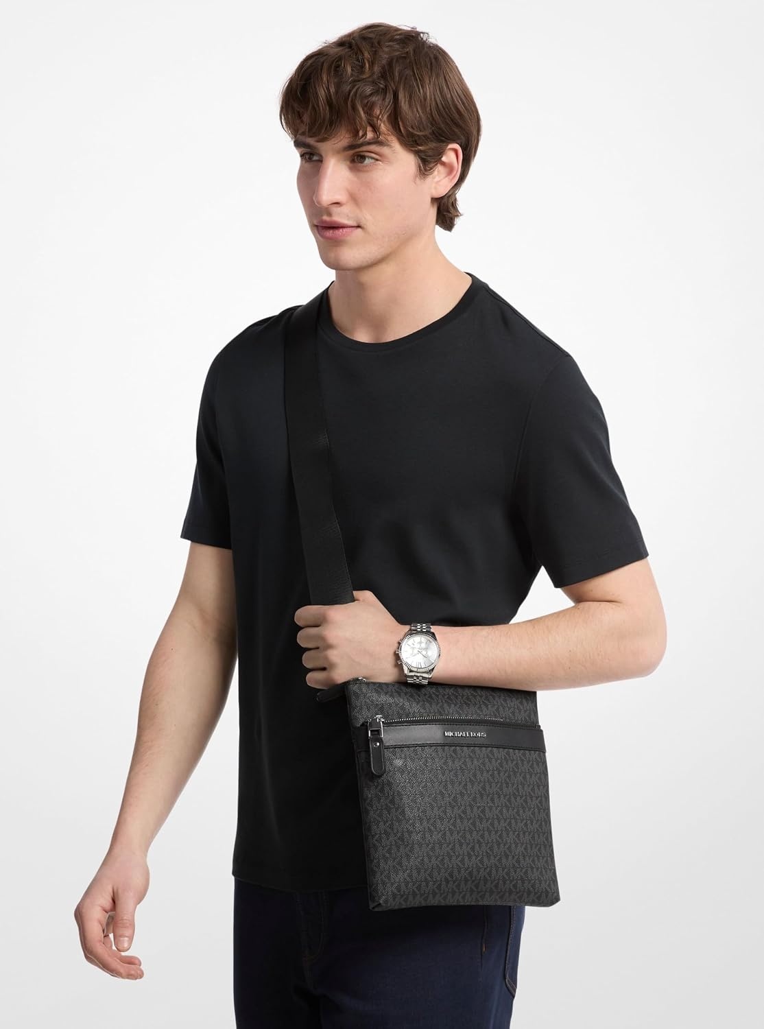 image:imageMichael Kors Hudson Flat CrossbodyLight GunmetalhardwareBlack