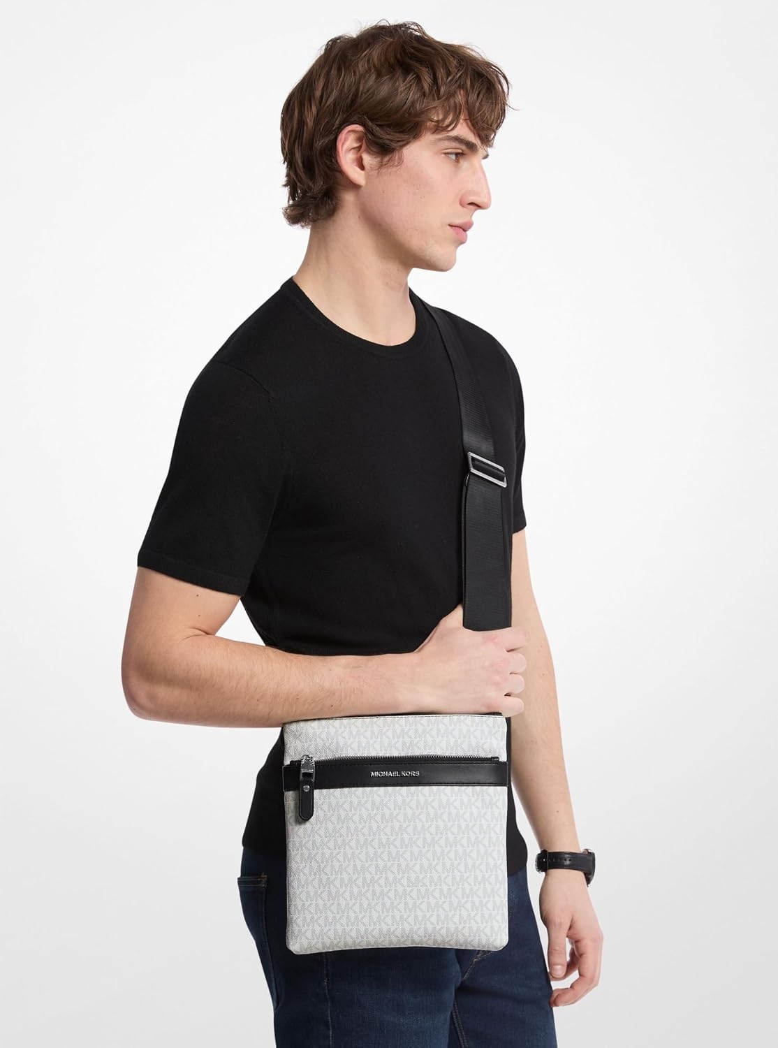 image:imageMichael Kors Hudson Flat CrossbodyLight GunmetalhardwareBright White