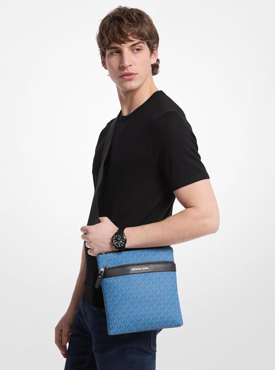 image:imageMichael Kors Hudson Flat CrossbodyLight GunmetalhardwareImperial Blue