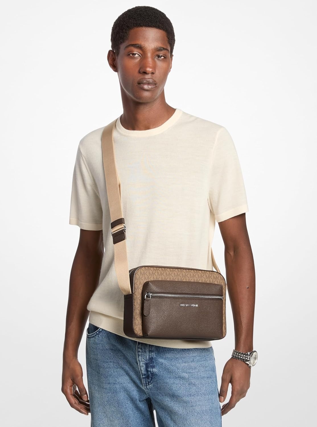 image:imageMichael Kors Hudson Front Zip Camera BagLight Gunmetal HardwareHusk Signature