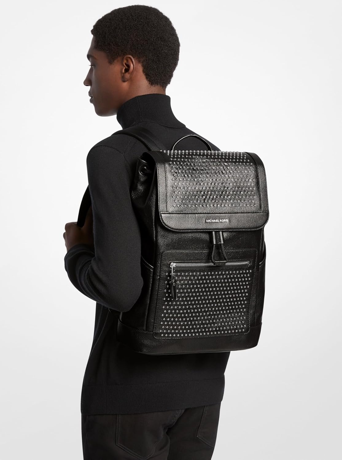 image:imageMichael Kors Hudson Travel Rucksack Light Gunmetal HardwareBlack SignatureSilvertone HardwareBlack
