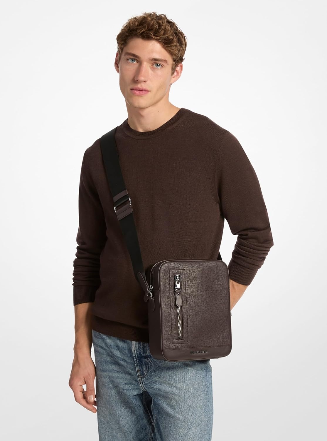image:imageMichael Kors Hudson Vertical Zip Flight BagLight Gunmetal HardwareChocolate