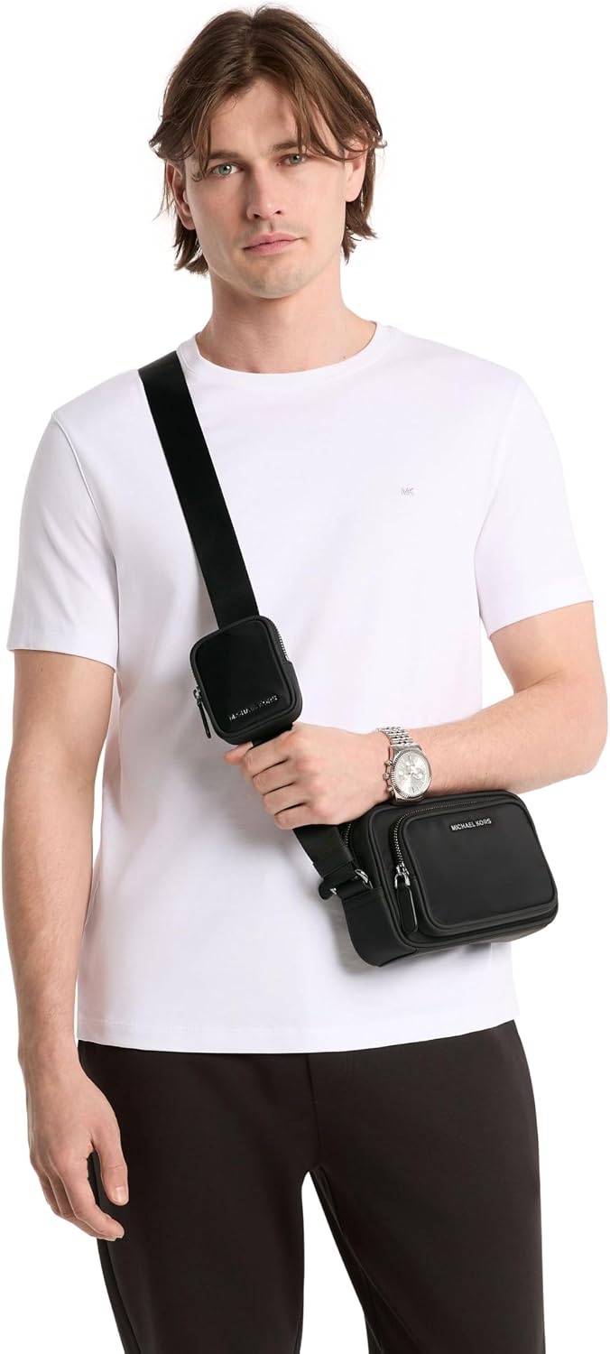 image:imageMichael Kors Mens Brooklyn Camera Bag with Pouch SilverTone HardwareNylonBlack