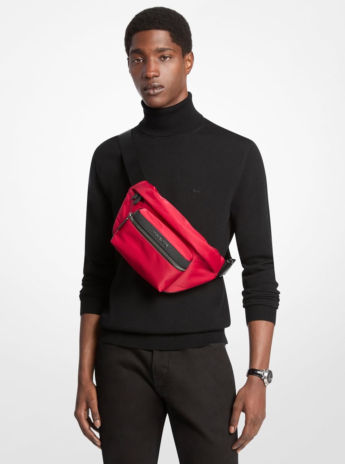 image:imageMichael Kors Mens Brooklyn Travel Belt Bag SilverTone HardwareSignature Nylon BlackLight Gunmetal HardwareCrimson