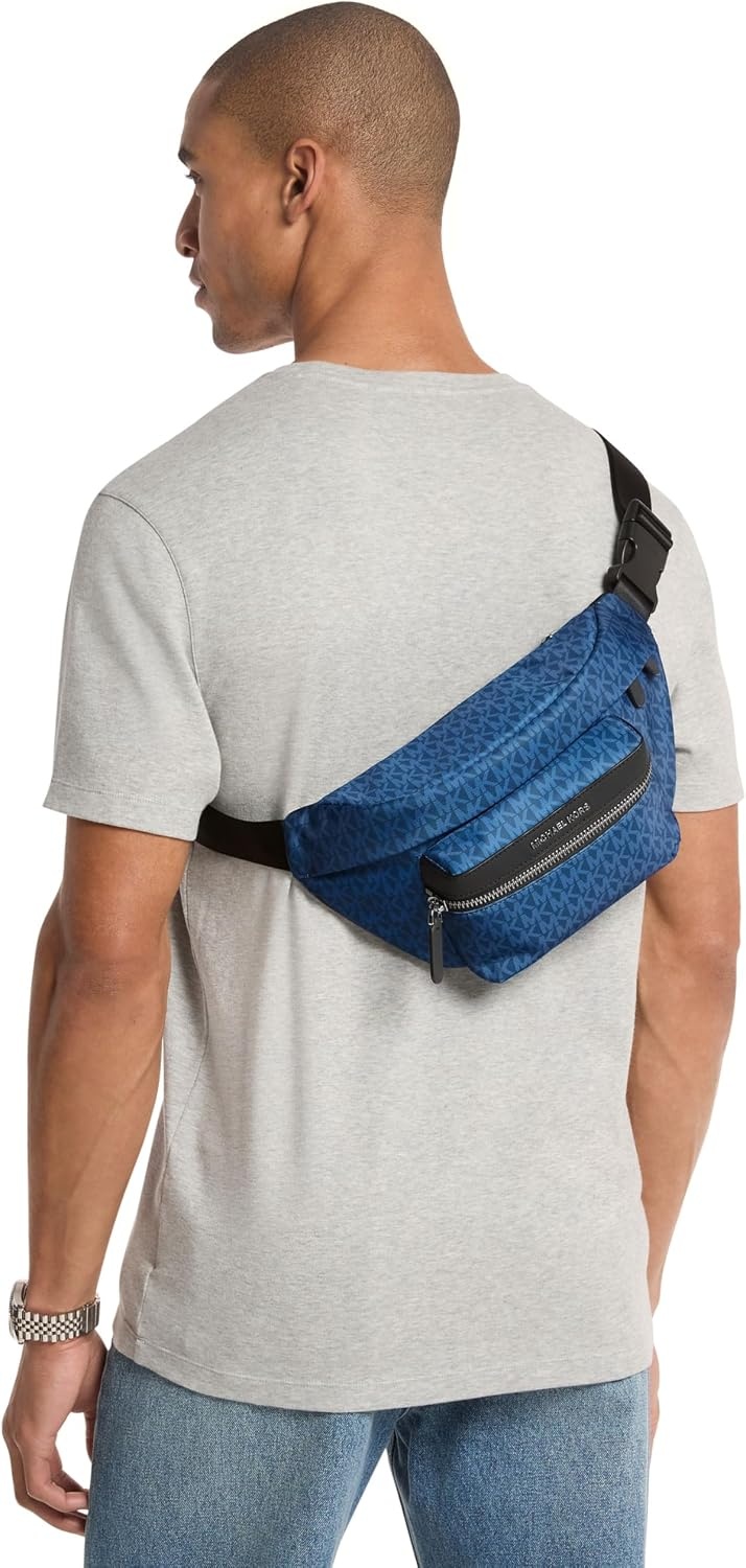 image:imageMichael Kors Mens Brooklyn Travel Belt Bag SilverTone HardwareSignature Nylon BlackSilvertone HardwareNylonRiver Blue