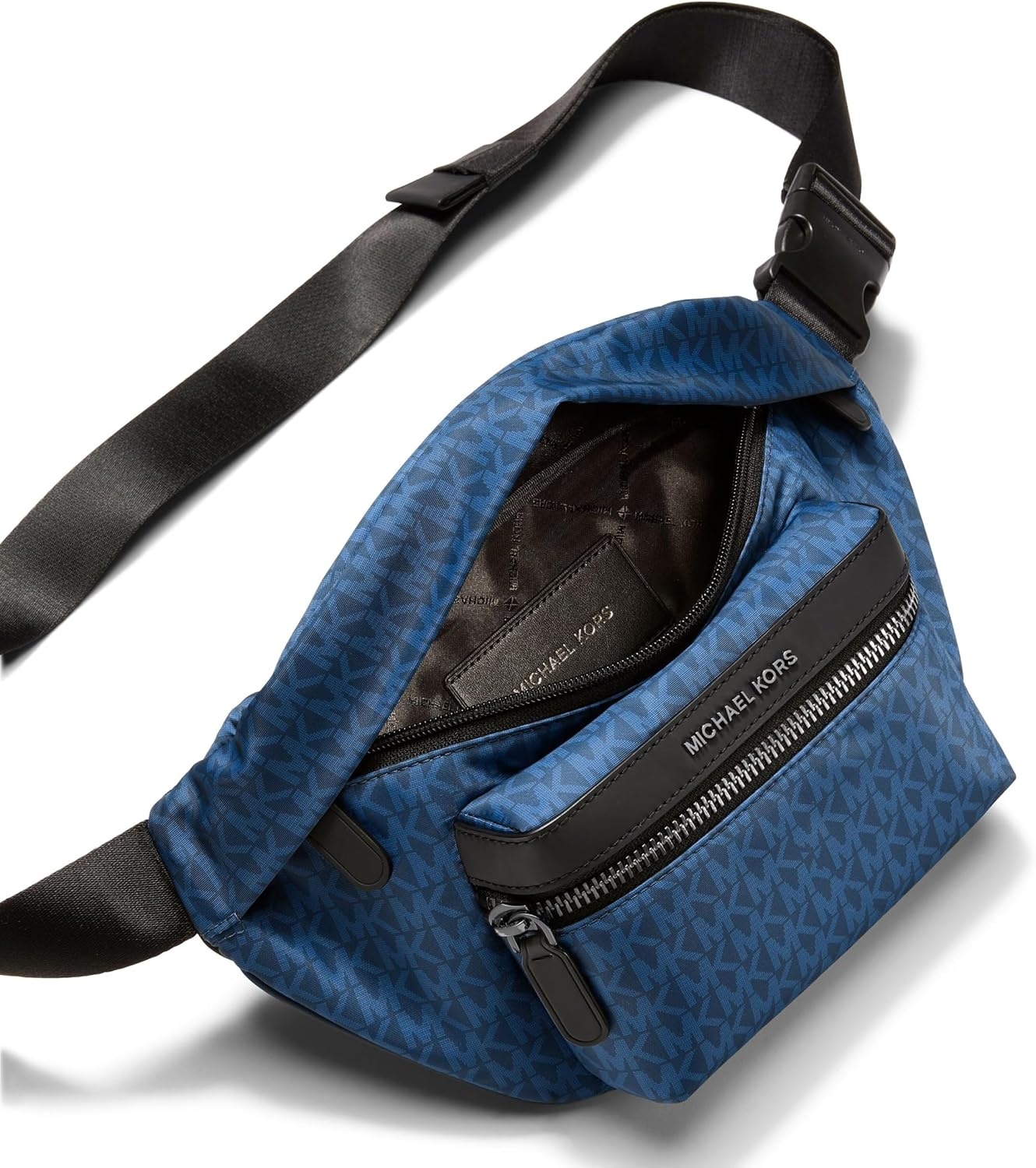 image:imageMichael Kors Mens Brooklyn Travel Belt Bag SilverTone HardwareSignature Nylon BlackSilvertone HardwareNylonRiver Blue