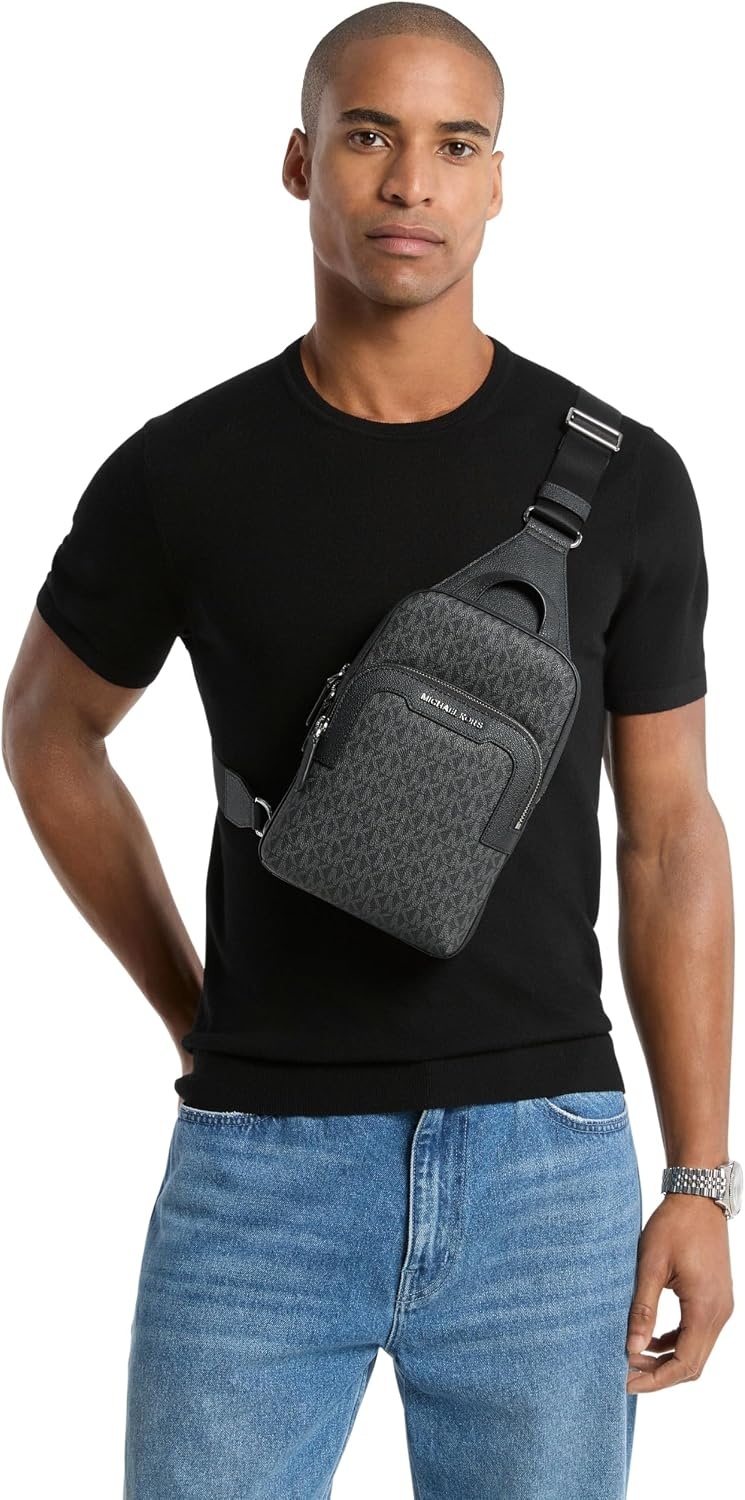 image:imageMichael Kors Mens Hudson Medium Double Zip Slingpack MK SignatureBrownLuggageBlack