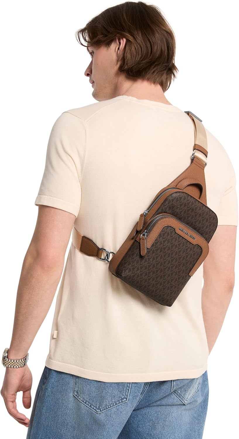 image:imageMichael Kors Mens Hudson Medium Double Zip Slingpack MK SignatureBrownLuggageBrownLuggage
