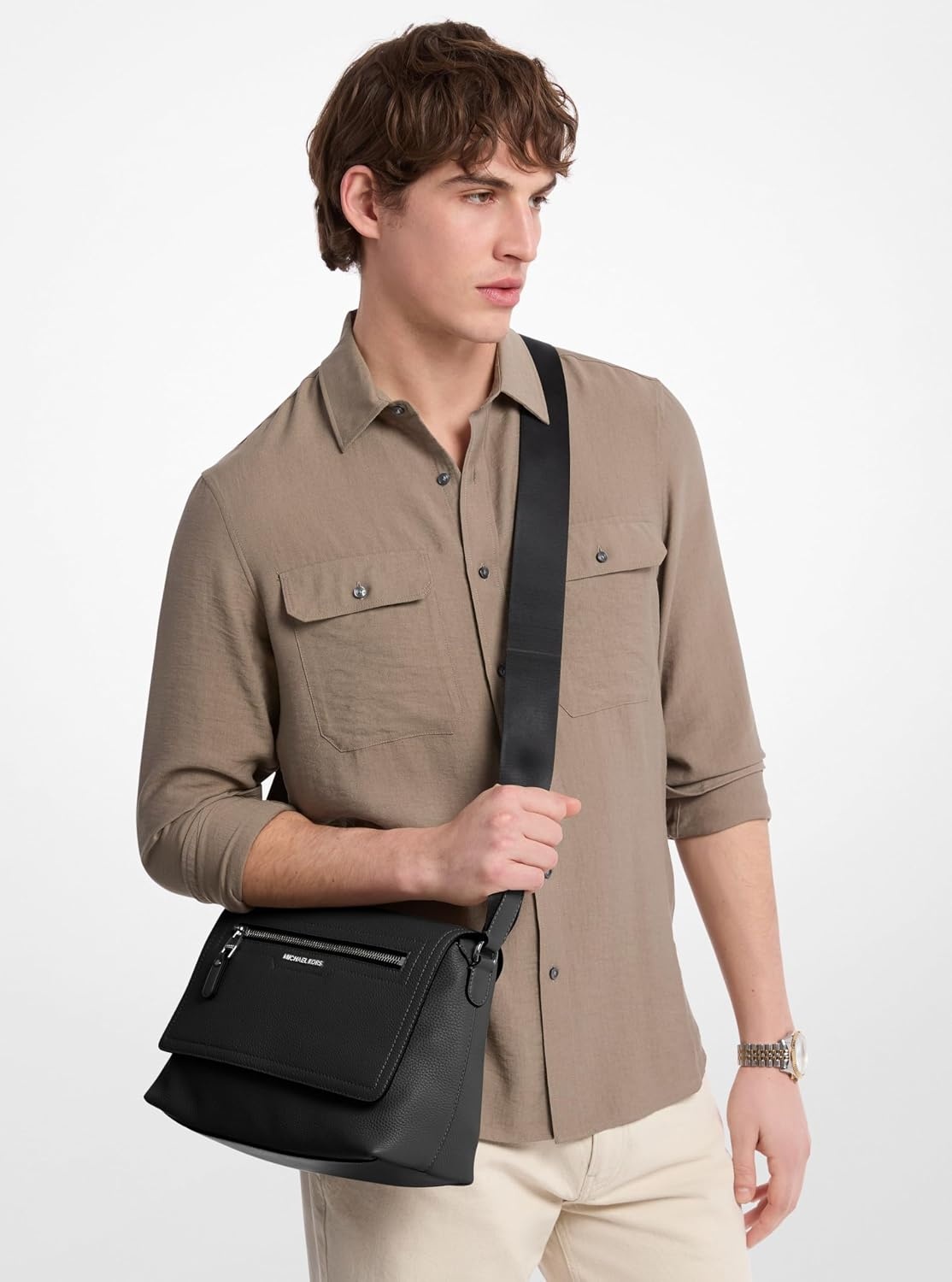 image:imageMichael Kors Mens Hudson Small Flap MessengerSilver TonehardwareBlack