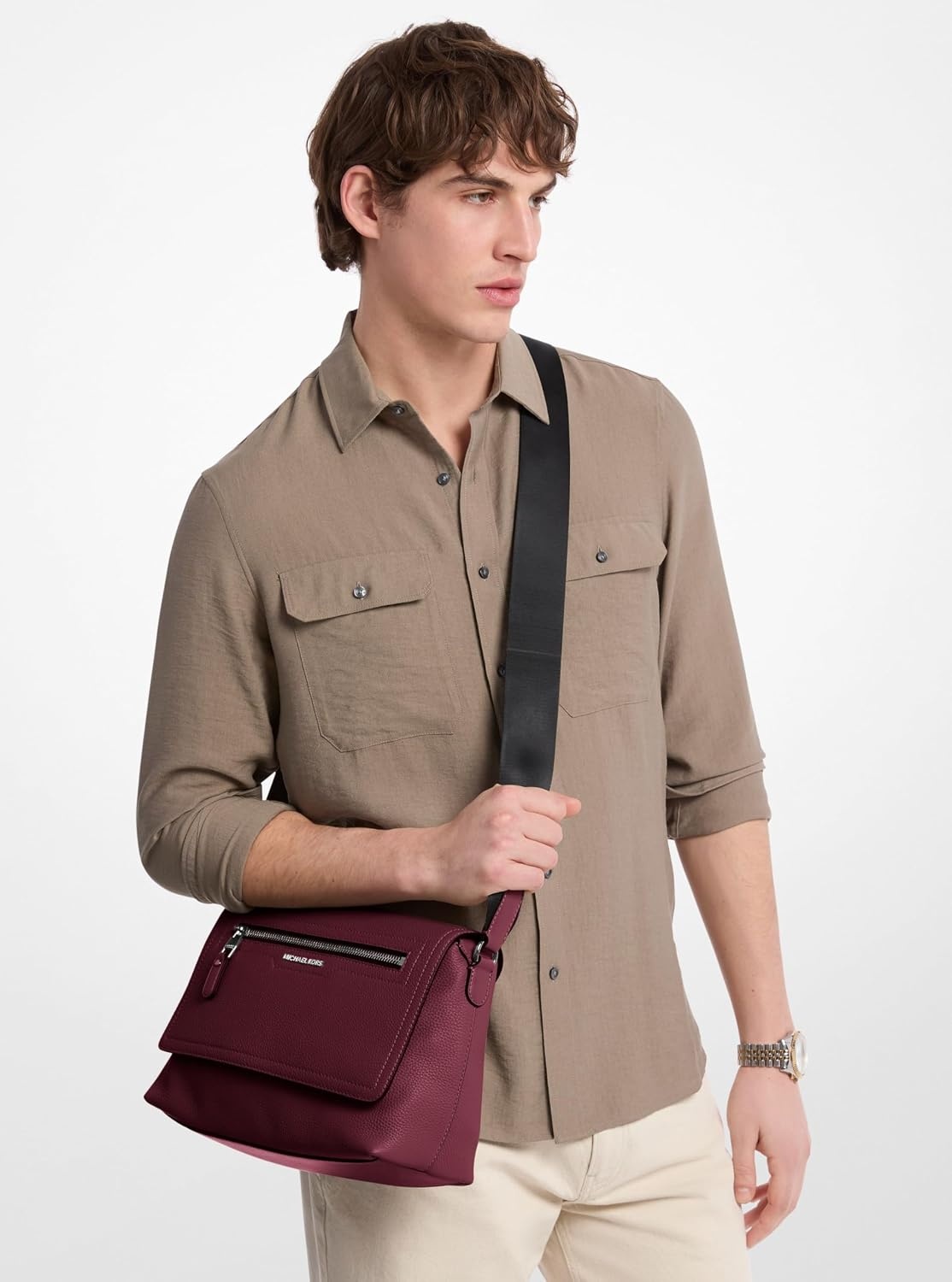 image:imageMichael Kors Mens Hudson Small Flap MessengerSilver TonehardwareMulberry