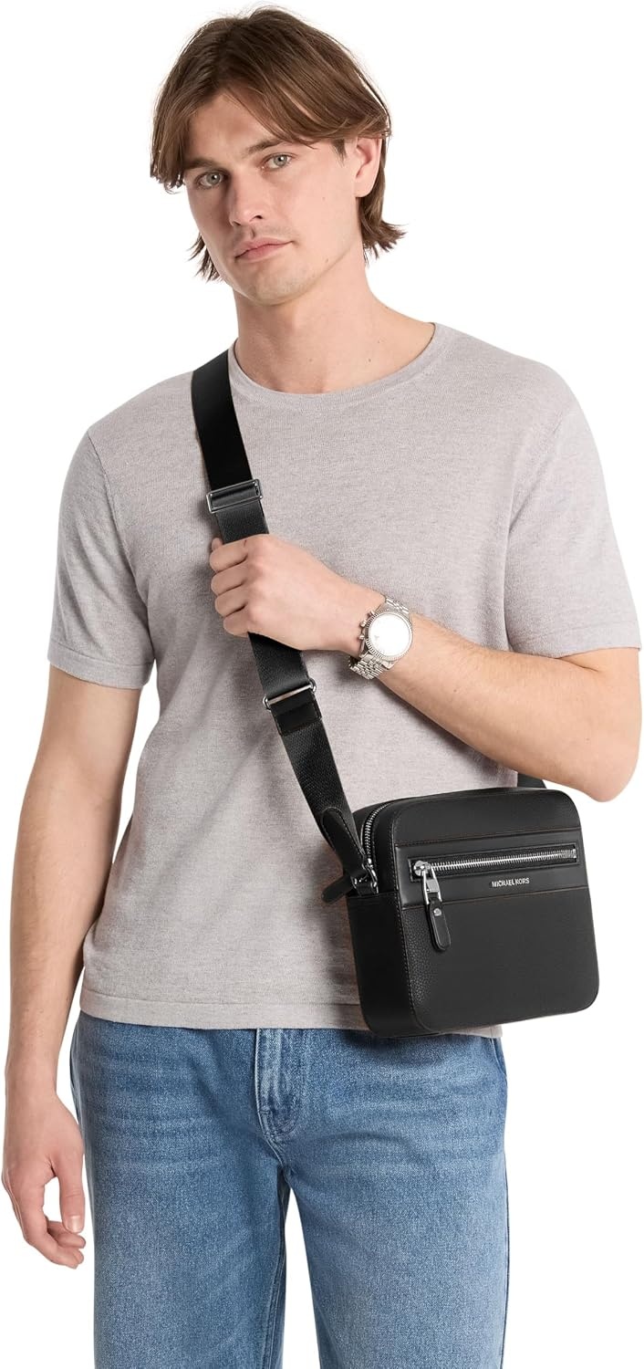 image:imageMichael Kors Mens Jet Set Tour CrossbodySilvertone HardwareMatte Pebble LeatherBlack