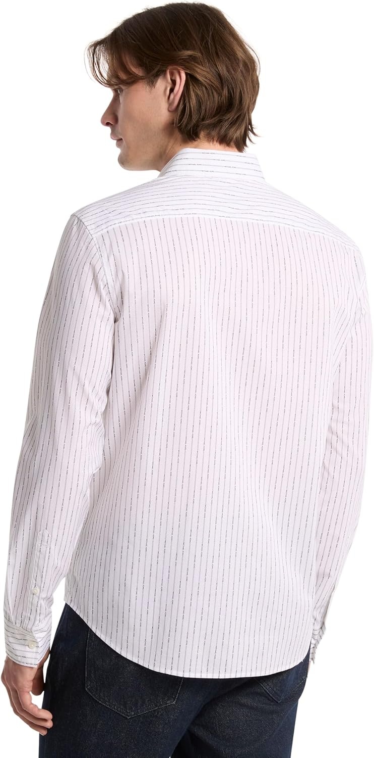 image:imageMichael Kors Mens Long Sleeve Mk Pinstripe ShirtWhite