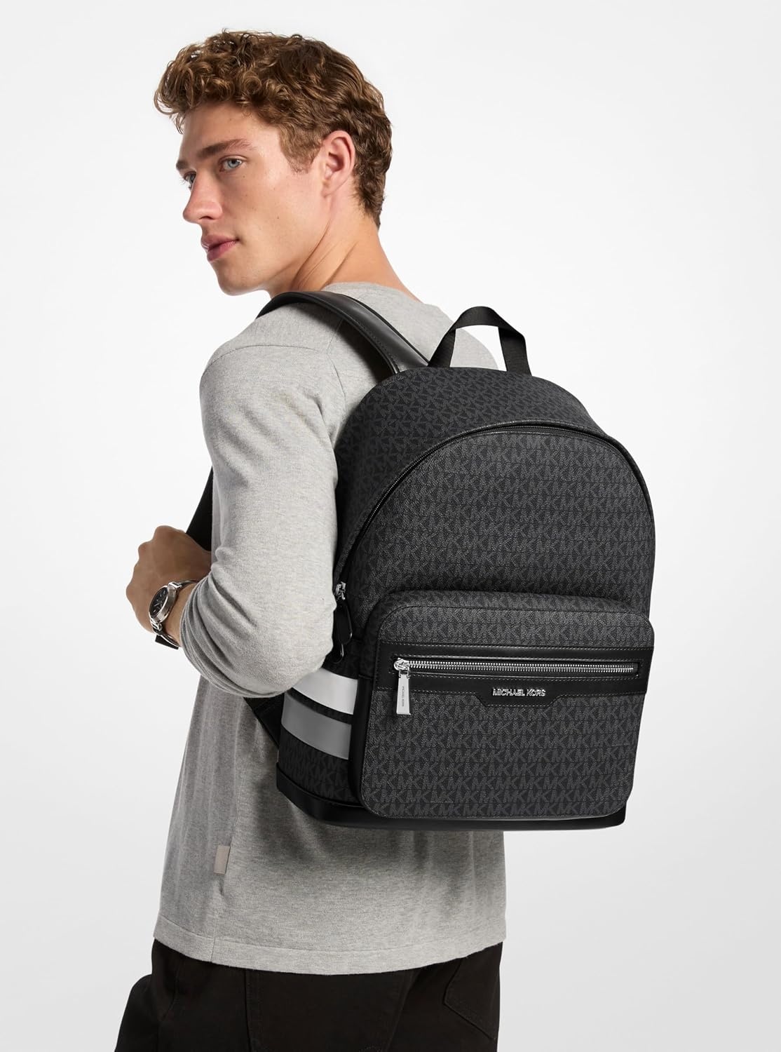 image:imageMichael Kors Mens Malone Backpack Blue Multi One SizeSilvertone HardwareStorm Signature Stripe