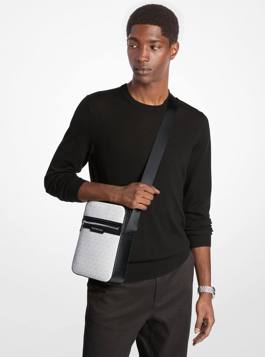 image:imageMichael Kors Mens Malone Flight BagSilvertone HardwareBright White Signature