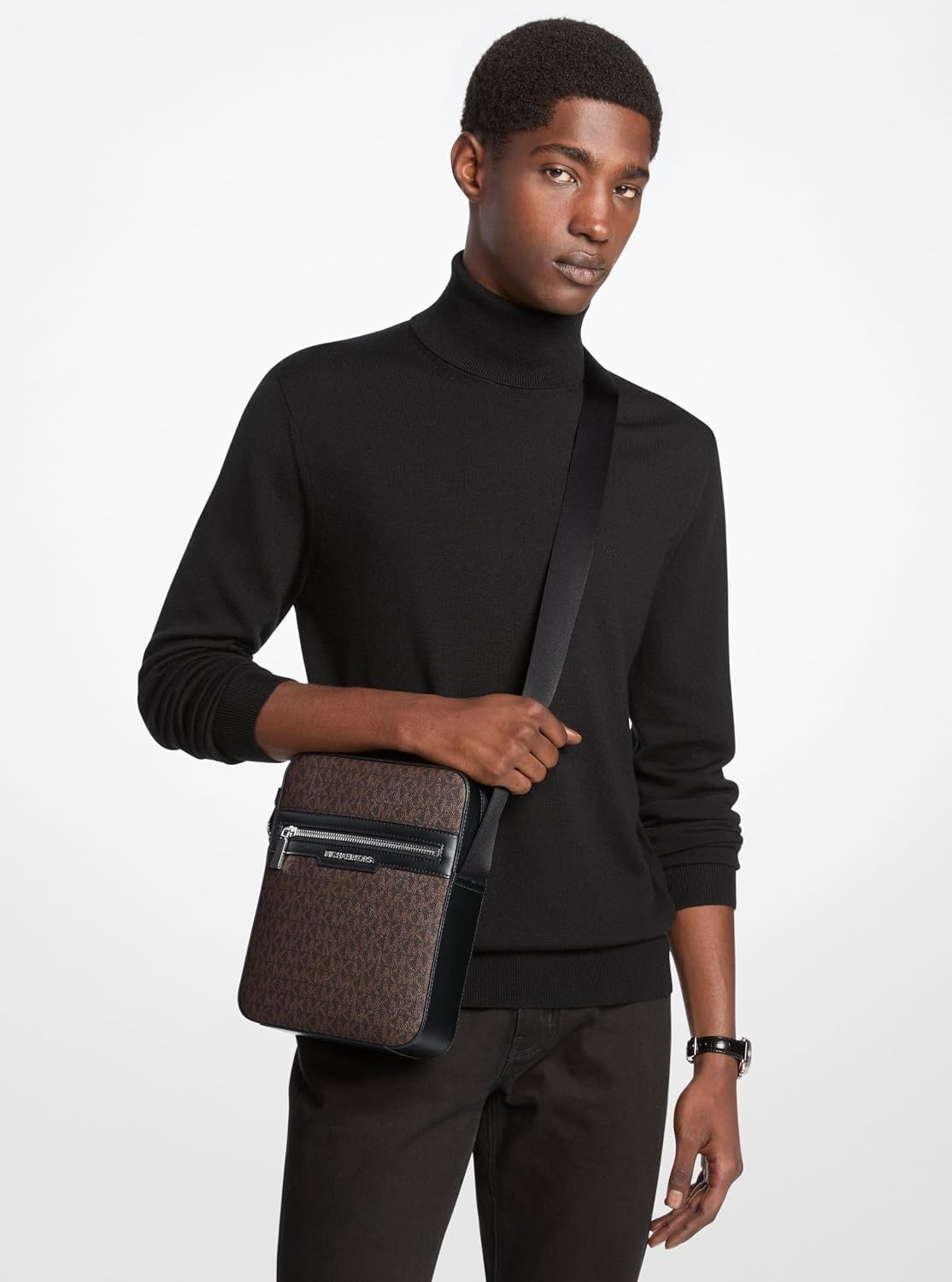 image:imageMichael Kors Mens Malone Flight BagSilvertone HardwareBrownBlack Signature