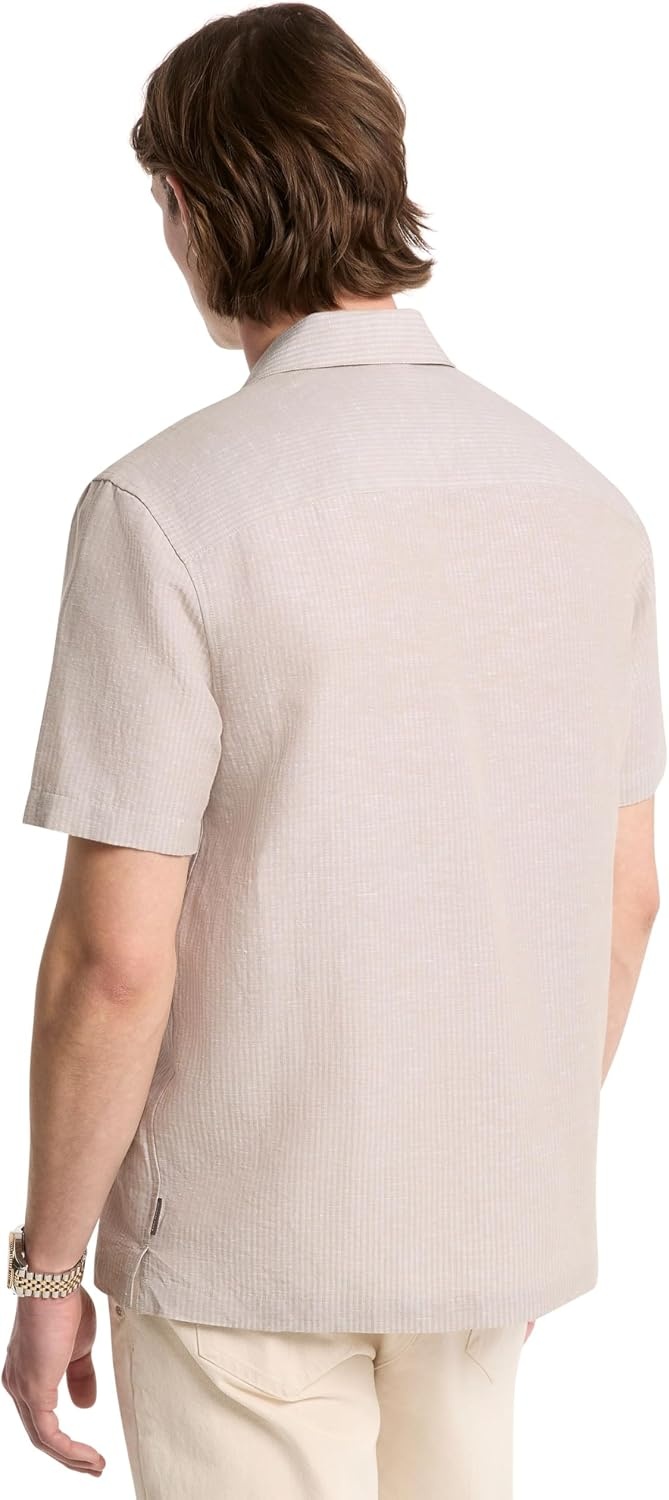 image:imageMichael Kors Mens Short Sleeve Camp Tonal Stripe ShirtDusty Sage