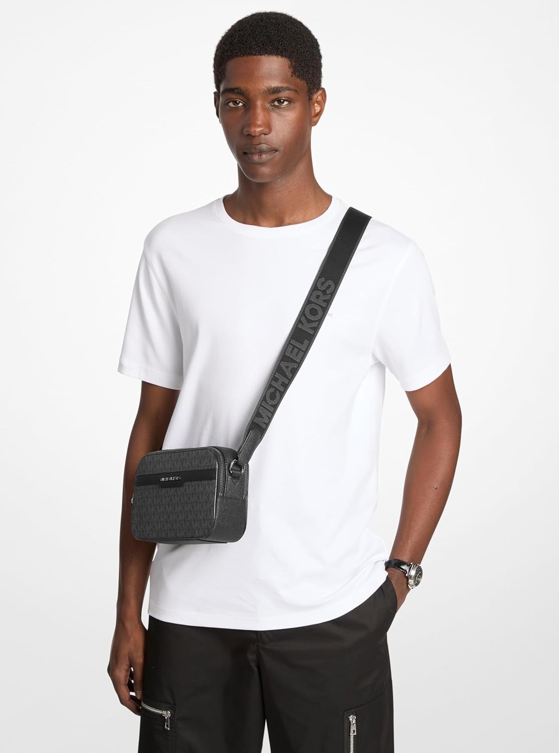 image:imageMichael Kors Unisex Hudson Double Zip Camera BagLight Gunmetal HardwareBlack Signature