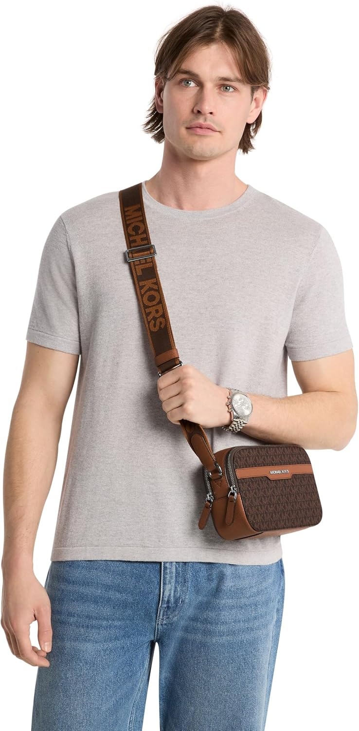 image:imageMichael Kors Unisex Hudson Double Zip Camera BagMk SignatureBrownLuggage
