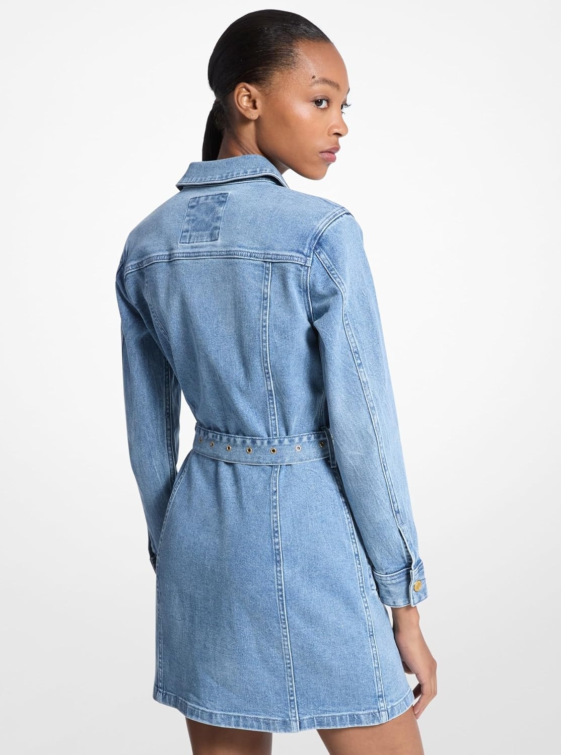 image:imageMichael Kors Womens Belted Denim Mini DressBlue Sky Wash